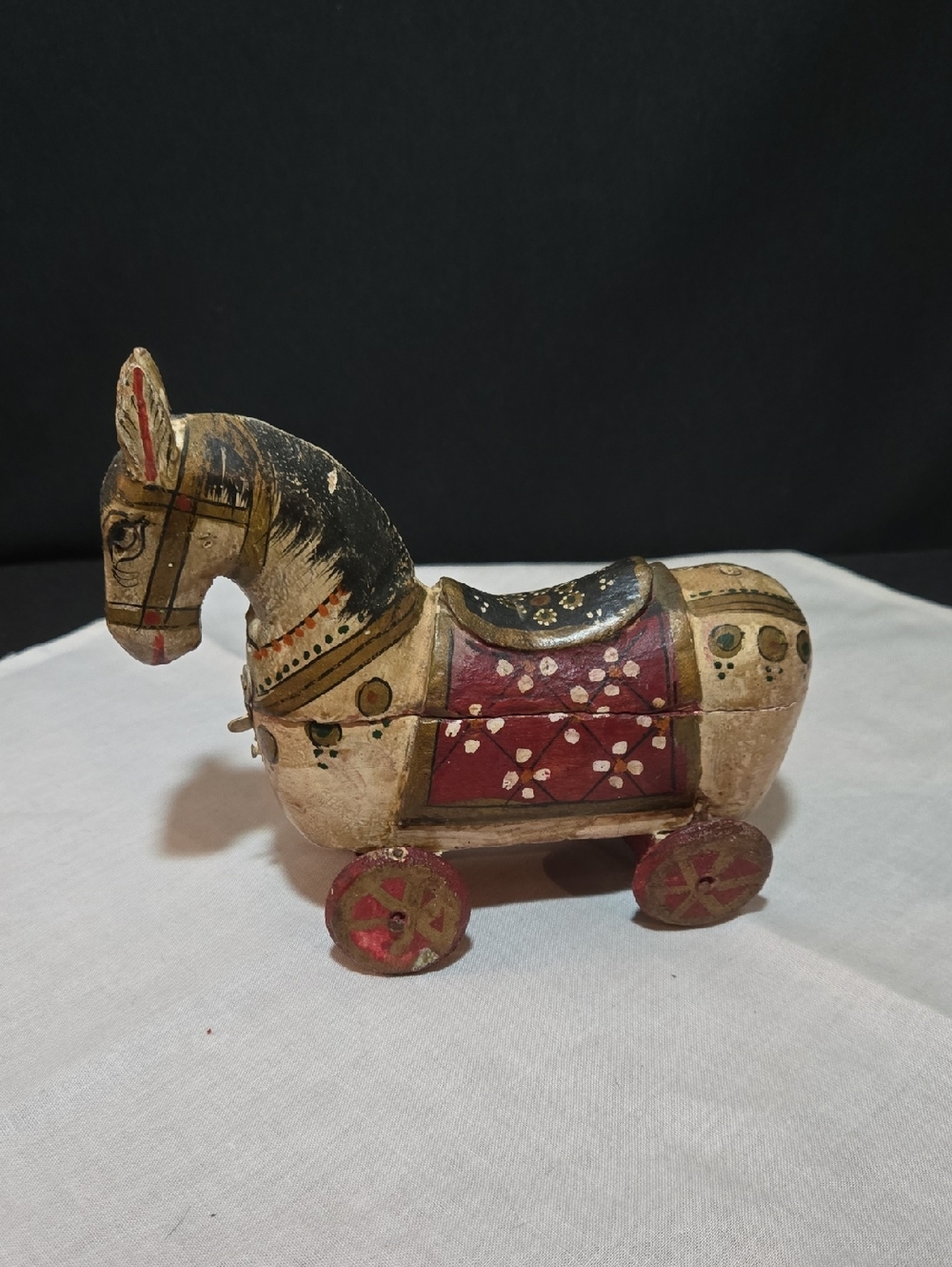 Vintage Hand Carved And Painted Wooden Rajasthani Horse Spice Box